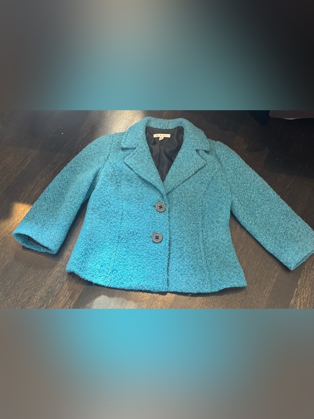 CAbi Teal Bouclé Cropped Wool-Blend Blazer